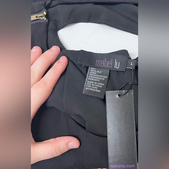 NWT Isabel Lu 100% Silk Black Sleeveless Hi-Low Mini Dress w/ Keyhole Back SZ L - Picture 3 of 3